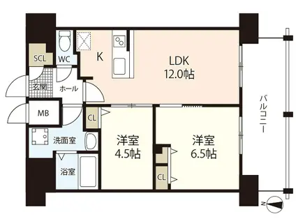 S-RESIDENCE国泰寺町一丁目(2LDK/18階)の間取り写真