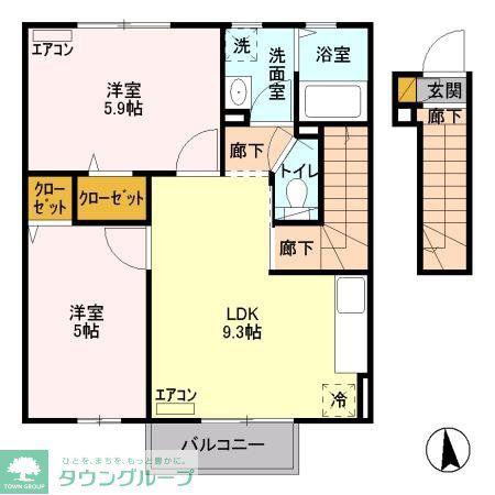 ハーモニー(2LDK/2階)の間取り写真