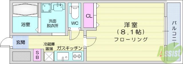 バリューⅡ(1K/2階)の間取り写真