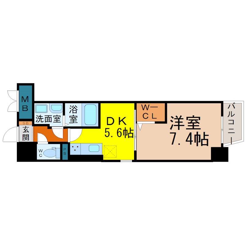 グランパークタワー(1DK/4階)の間取り写真
