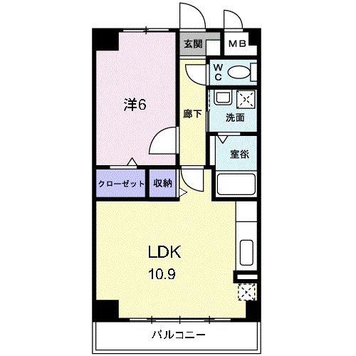 スカイマンション(1LDK/1階)の間取り写真