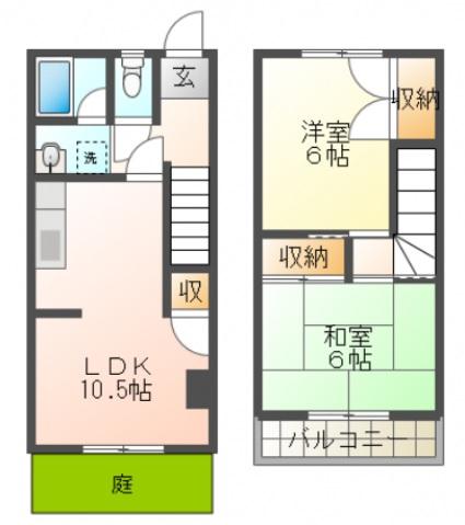 美登里ハイツ(2LDK/1階)の間取り写真