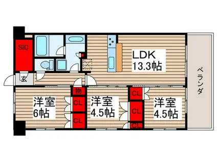 スカイグランデ津田沼(3LDK/10階)の間取り写真