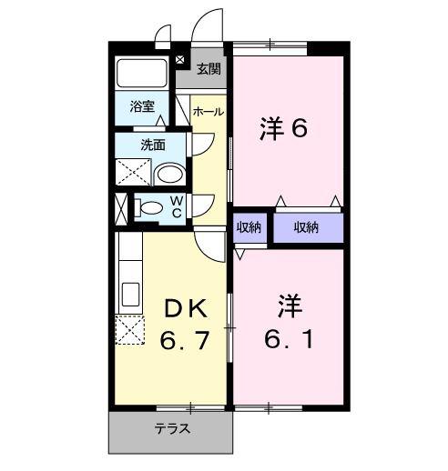 ファミール岡本II(2DK/1階)の間取り写真