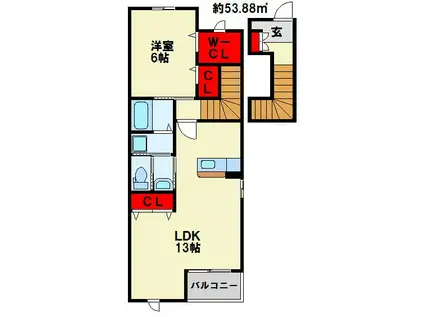 メゾンK.Y(1LDK/2階)の間取り写真