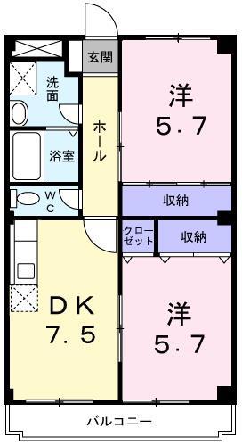ディアコートK(2DK/4階)の間取り写真