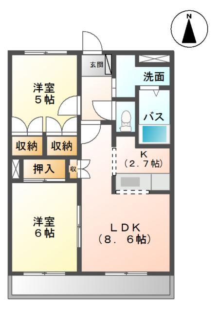コーポラス小森C(2LDK/1階)の間取り写真