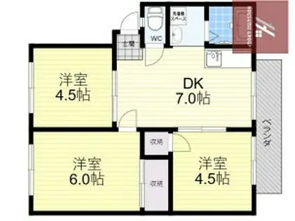 サンシティ シャトーロゼ(3DK/2階)の間取り写真