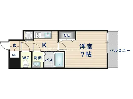 ソルテラス OSAKA イースト GATE(1K/2階)の間取り写真