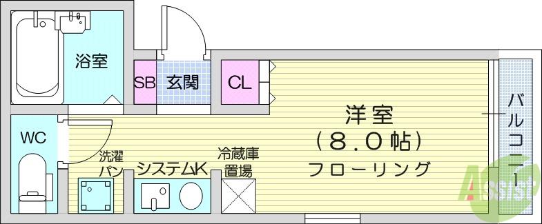 ＪＲ仙山線 北仙台駅 徒歩13分 2階建 築29年(ワンルーム/2階)の間取り写真