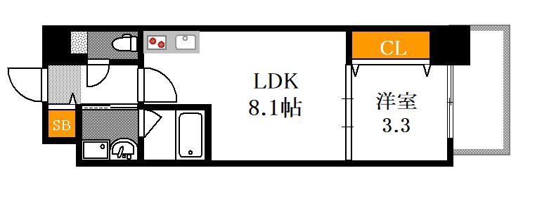 S-RESIDENCE天満町 BARK(1LDK/6階)の間取り写真