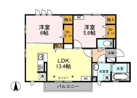 グラン・シャリオ(2LDK/2階)の間取り写真