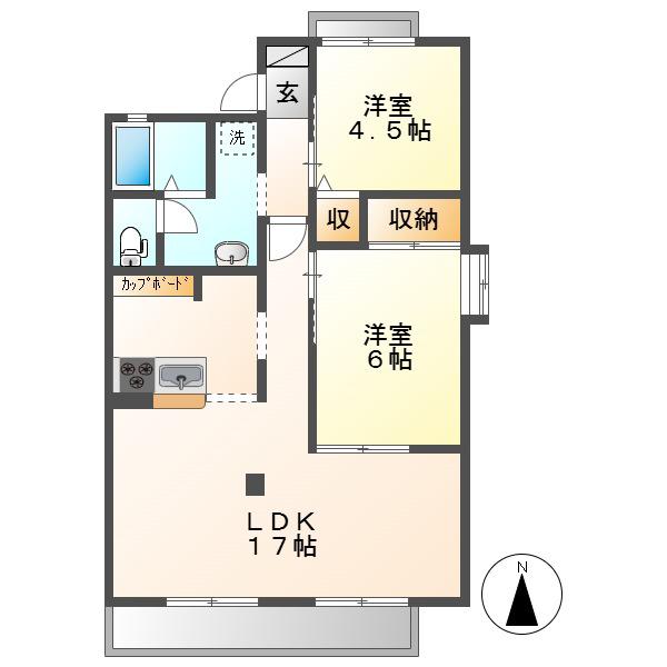 グランディール貝吹(2LDK/2階)の間取り写真