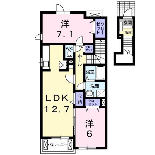 ヌーベル・カーサB(2LDK/2階)の間取り写真