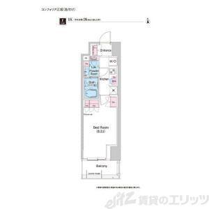 コンフォリア江坂(1K/13階)の間取り写真