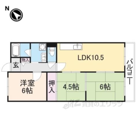 フローラル生駒(3LDK/5階)の間取り写真
