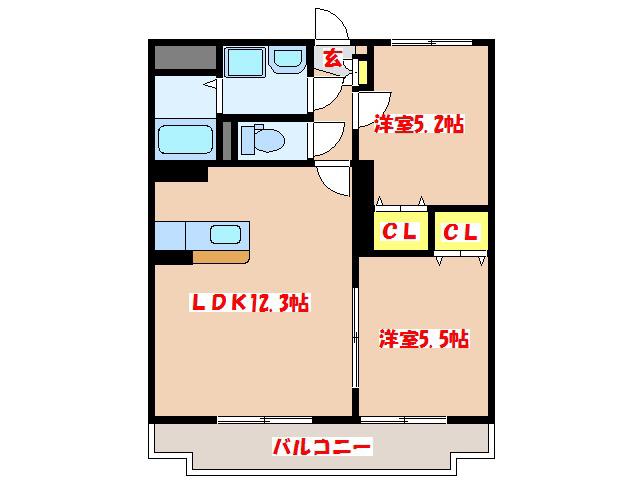 レインボー・コスモス(2LDK/3階)の間取り写真