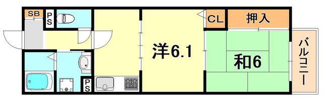 ツイン大開1号館(2K/7階)の間取り写真