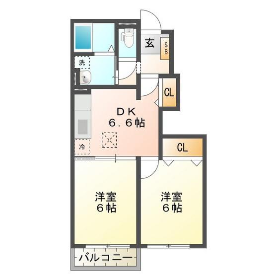メゾンラルゴC(2DK/1階)の間取り写真