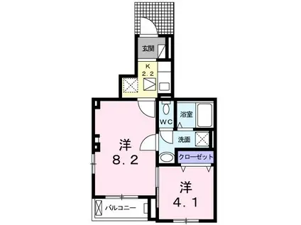 サニーコートE棟(2K/1階)の間取り写真