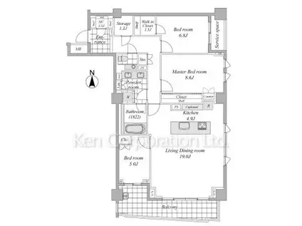 東京メトロ千代田線 代々木上原駅 徒歩9分 4階建 築11年(3SLDK/2階)の間取り写真