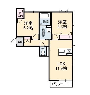 ベレオ名東(2LDK/2階)の間取り写真