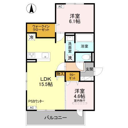 ルシェリア豊中(2LDK/2階)の間取り写真