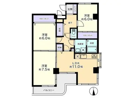 信開トピア堤町(3LDK/6階)の間取り写真