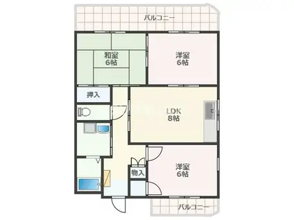 ソレイユ八幡町(3LDK/4階)の間取り写真