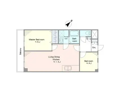 ヒルズヴァンベールD(2LDK/4階)の間取り写真