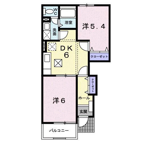 ヴァロワール(2DK/1階)の間取り写真