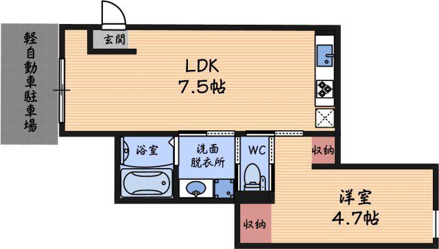 FLATS西立花(1LDK/1階)の間取り写真