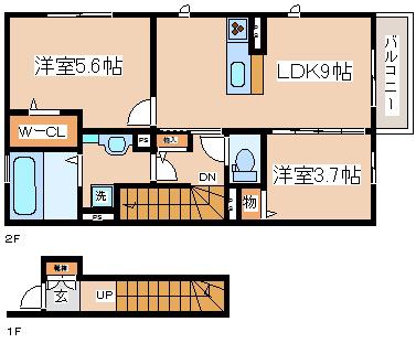 グランデディーオ(2LDK/2階)の間取り写真