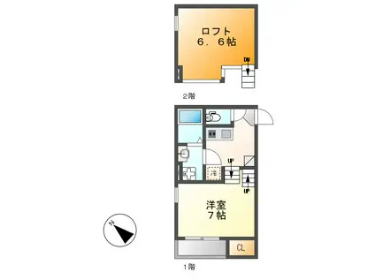 ハーモニーテラス柳堀(1K/1階)の間取り写真