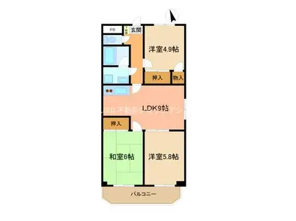 ファミール須ケ口(3LDK/3階)の間取り写真