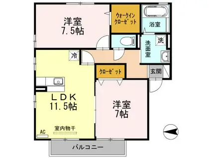 フォレストコート B棟(2LDK/2階)の間取り写真