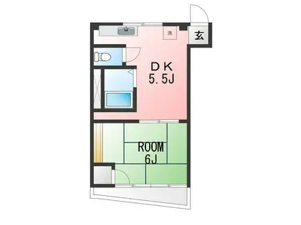 グリーンハイツ若草(1DK/2階)の間取り写真