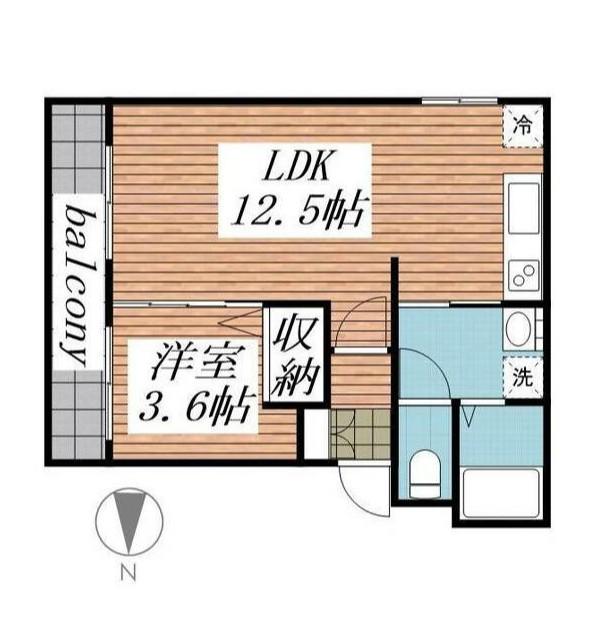 パレアージュ美咲(1LDK/2階)の間取り写真