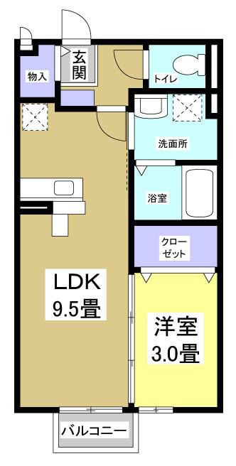 モナリエ早出(1LDK/1階)の間取り写真
