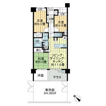 クオス保土ヶ谷(3LDK/1階)の間取り写真