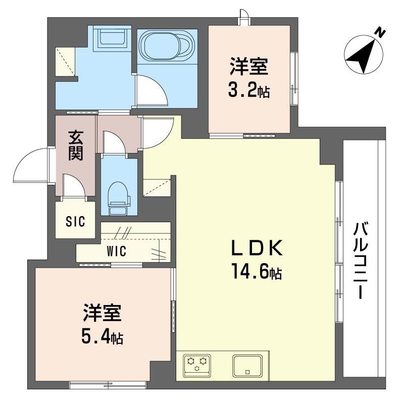 ヴィラアルボ II(2LDK/3階)の間取り写真
