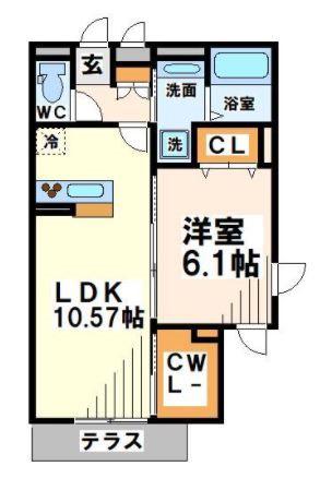 SYハイアII(1LDK/2階)の間取り写真