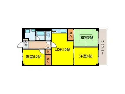 大淀町スカイハイツ(3LDK/4階)の間取り写真