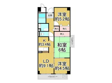 メゾンドール宝塚(3LDK/6階)の間取り写真