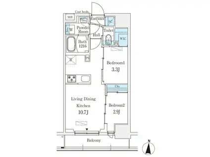 プライムブリス深川住吉(2LDK/11階)の間取り写真