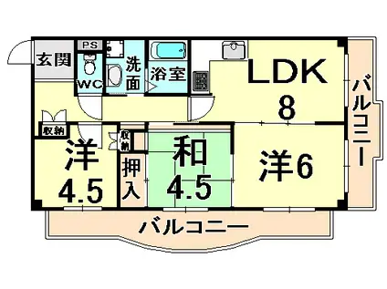ロワイヤル百合(3LDK/4階)の間取り写真