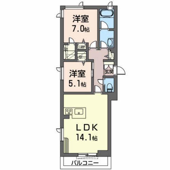 プレミアス長者(2LDK/1階)の間取り写真