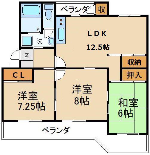 藤阪ハイツA1号棟(3LDK/3階)の間取り写真