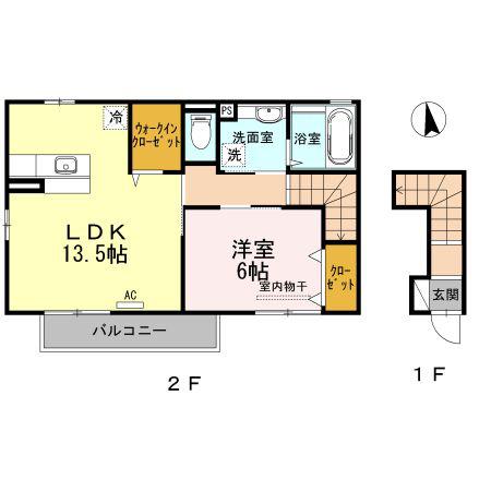 D-ROOM山西(1LDK/2階)の間取り写真