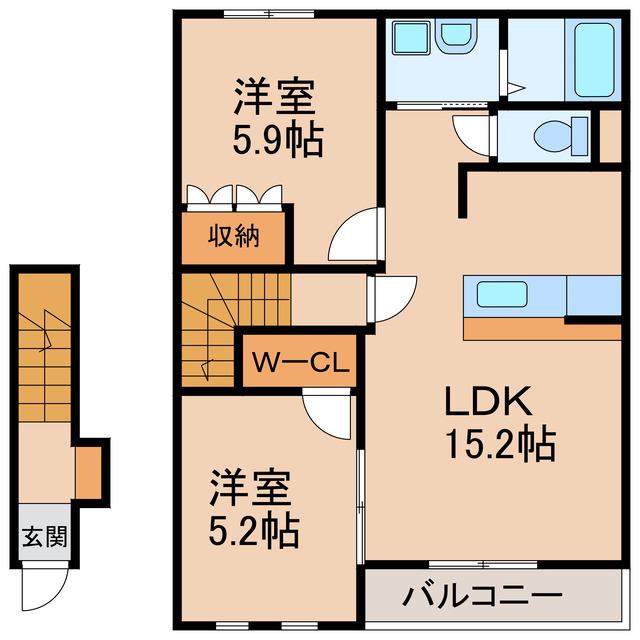 オレンジハイム水尻II(2LDK/2階)の間取り写真